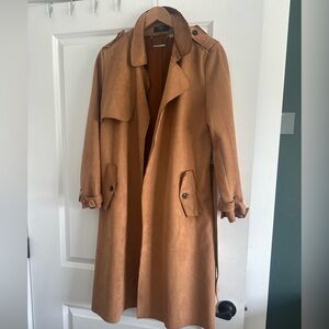 Tahari Faux Suede Camel Trench Coat women’s M Stunning!
